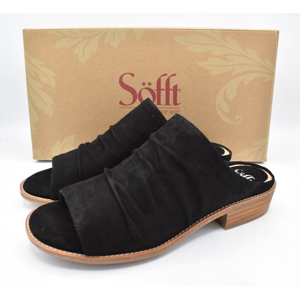 Sofft Womens Size 7.5 Netta Black Suede Slide Open Toe Sandals Shoes